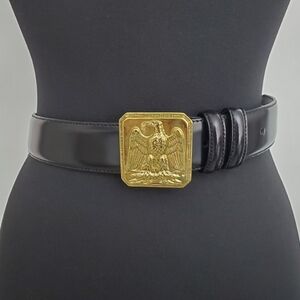 Vintage Ralph Lauren Eagle Leather Women's Black Belt Size Small.Made in Italy.